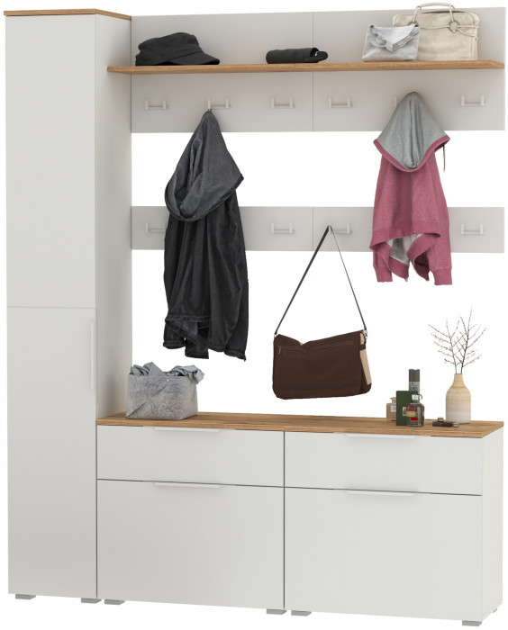 Октава Прихожая 34, белый шагрень/дуб крафт золотой/фасады МДФ белый шагрень