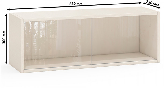 Три полки книжных С-МД-КН01, цвет дуб, ШхГхВ размер каждой полки в отдельности: 83х25х30 см., стеклянные дверцы