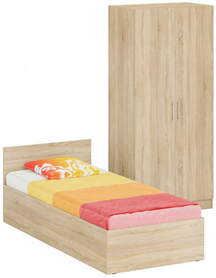 Кровать 0900 + Шкаф 2-х створчатый Стандарт, цвет дуб сонома, ШхГхВ 93,5х203,5х70 + 90х52х200 см., сп.м. 900х2000 мм., без матраса, основание есть