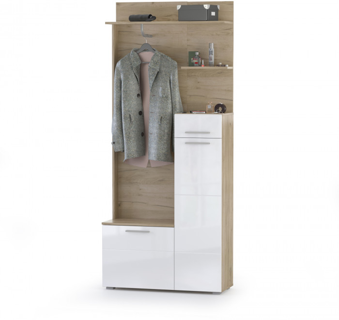 Лайн Прихожая № 02, цвет дуб крафт серый/фасады МДФ белый глянец, ШхГхВ 179,6х35,1х210 см., НЕ универсальная сборка