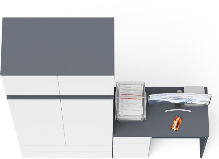 Мори Стол компьютерный МС-1 левый + Шкаф МШ900.1 + Антресоль МА900.1, цвет графит/белый, ШхГхВ 180,4х50,4х234,2 см., выдвижной ящик слева, НЕ ун. сб.