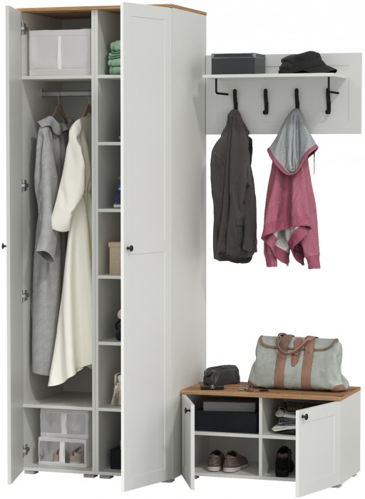 Остин Прихожая 37, белый шагрень/дуб крафт золотой