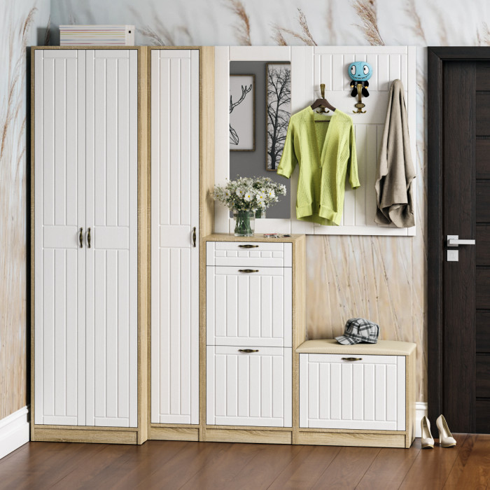 Прихожая П-6 Вешалка, МДФ белое дерево фрезеровка прованс