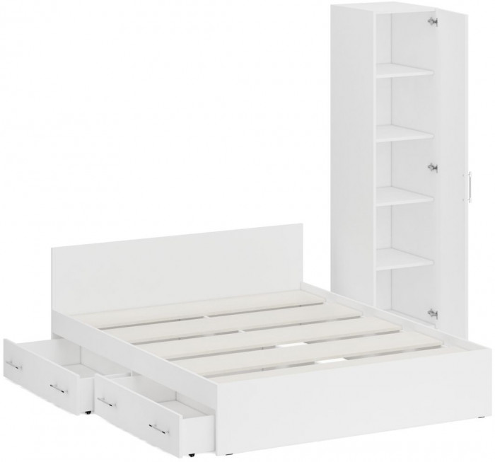 Кровать с ящиками 1600 + Пенал Стандарт, белый