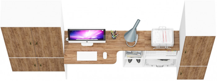 Лидер-8 Шкаф МД 20Б + Стол + Пенал 23Б, белый шагрень/крафт золото