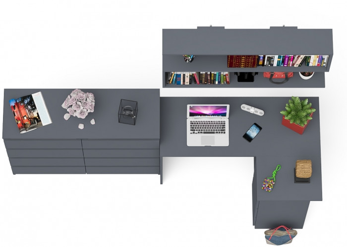 Мори компьютерный стол МС-16 правый + Комод МК1200.8 + Полка 1200, графит