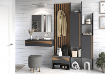 Модульная Прихожая Нао, набор №6, Графит/Графит, Дуб вотан, Simple 27