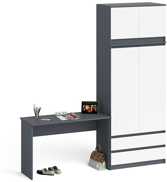 Мори письменный стол МСП1200.1 + Шкаф МШ900.1 + Антресоль МА900.1, графит/белый