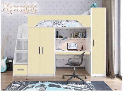 Кровать-чердак Тея + Шкаф, винтерберг / зира