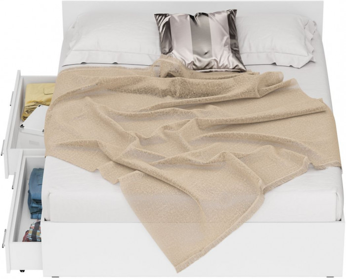 Стандарт Кровать с ящиками 1600, цвет белый, ШхГхВ 163,5х203,5х70 см., сп.м. 1600х2000 мм., без матраса, основание есть