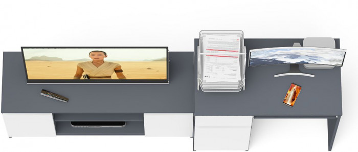 Мори компьютерный стол МС-1 левый + Тумба МТВ1200.1, графит/белый