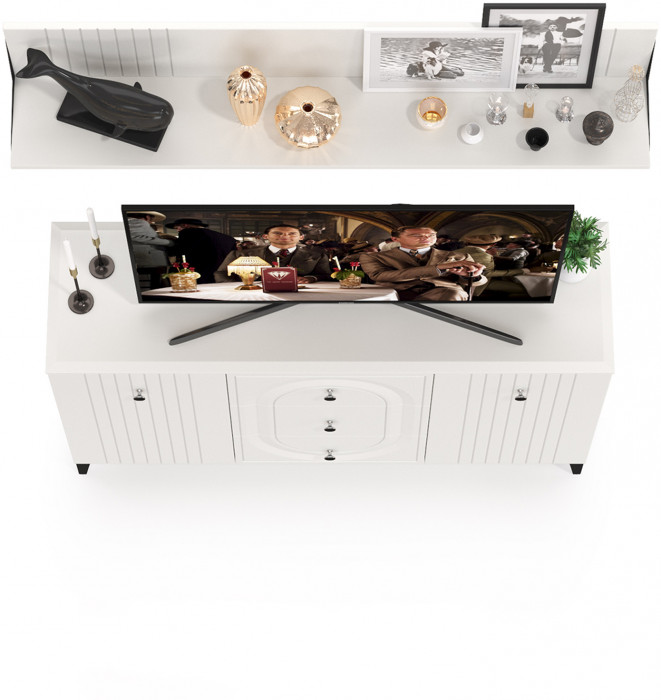 Валенсия Гостиная № 088, цвет ЛДСП белый шагрень/МДФ белый шагрень, ШхГхВ 133,2х38,4х205 см.