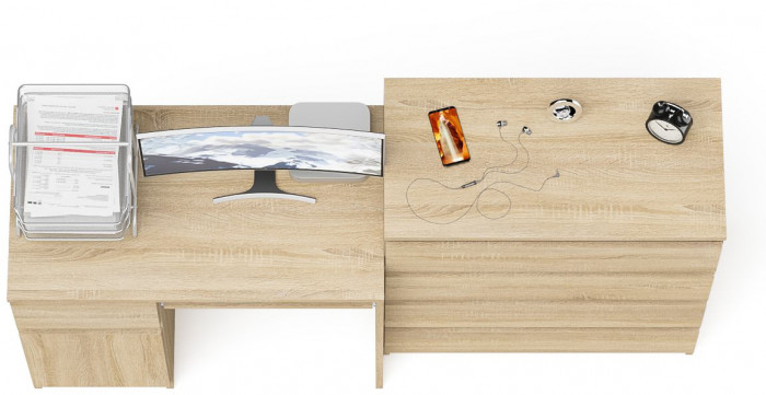 Мори Стол компьютерный МС-1 левый + Комод МК800.4, цвет дуб сонома, ШхГхВ 170,4х50х94 см., выдвижной ящик слева, НЕ универсальная сборка