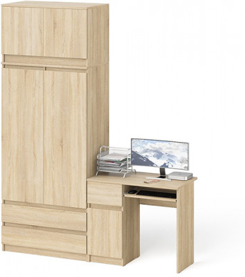 Мори Стол компьютерный МС-1 левый + Шкаф МШ900.1 + Антресоль МА900.1, цвет дуб сонома, ШхГхВ 180,4х50,4х234,2 см., выдвиж. ящик слева, НЕ универс. сб.