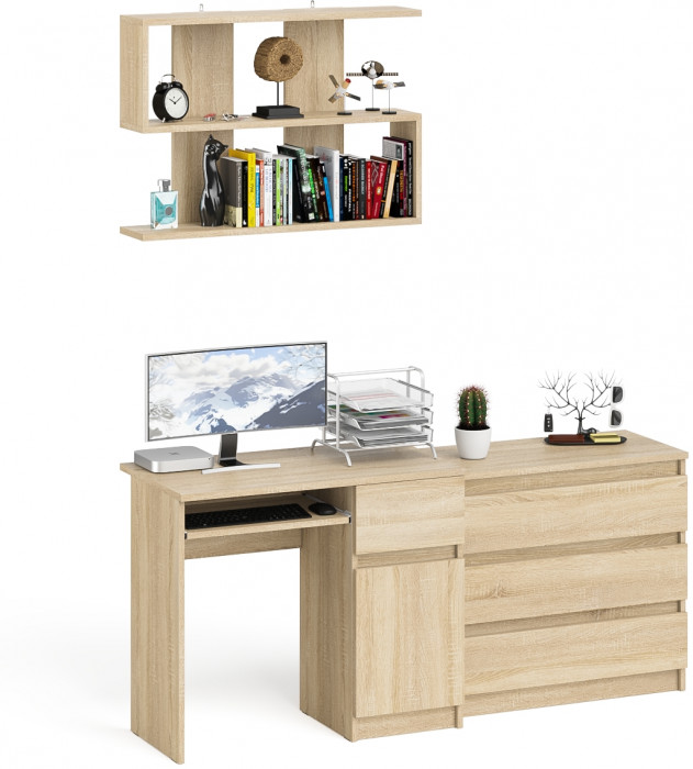 Мори Стол компьютерный МС-1 правый + Комод МК800.1 + Полка 900, цвет дуб сонома, ШхГхВ 170,4х50х209,6 см., НЕ универсальная сборка