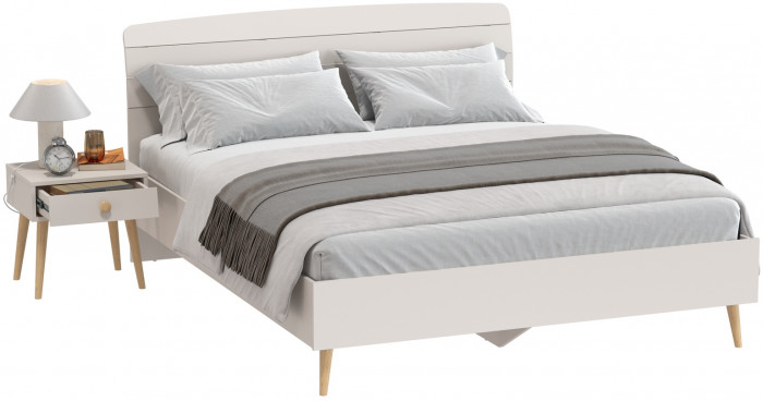 Афина Спальня Кровать 1600 + Тумба прикроватная, кашемир серый