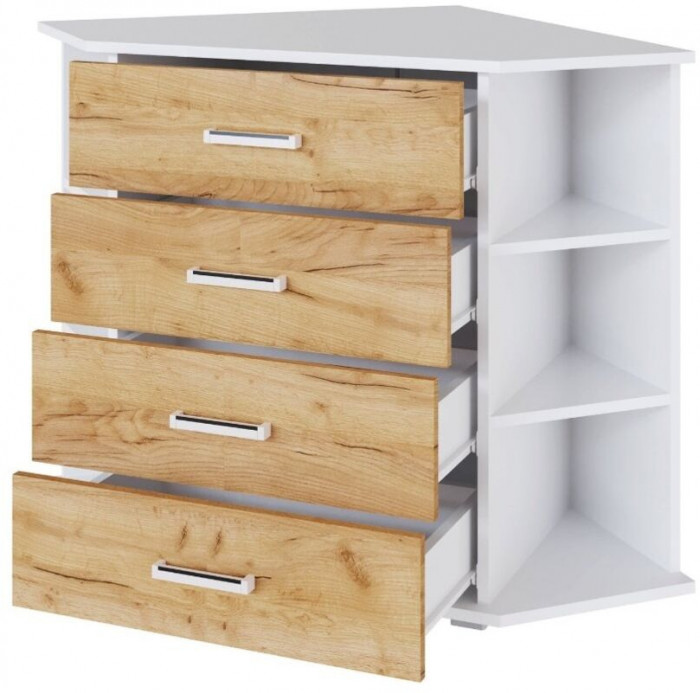 Комод угловой Катрин-7 белый/дуб крафт золотой