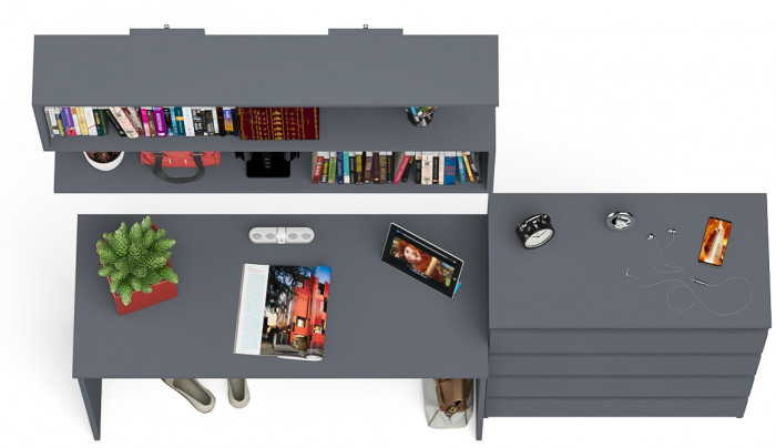 Мори Стол письменный МСП1200.1 + Комод МК800.4 + Полка 1200, цвет графит, ШхГхВ 200,8х50х209,6 см., универсальная сборка