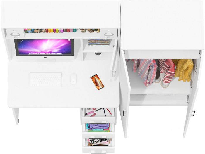 Стол компьютерный С-МД-СК9+Шкаф С-МД-СК9Ш, цвет белый шагрень, ШхГхВ 172х70х160 см., НЕ универсальная сборка