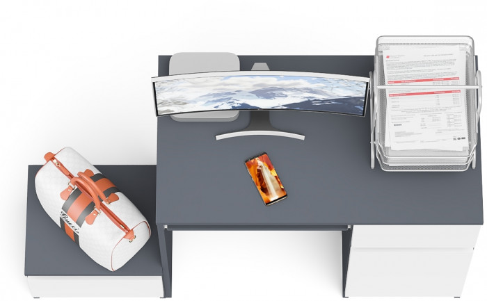 Мори компьютерный стол МС-1 правый + Тумба ТМП400.1, графит/белый