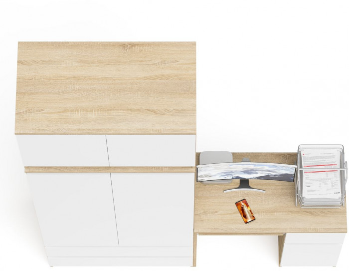 Мори Стол компьютерный МС-1 левый + Шкаф МШ900.1 + Антресоль МА900.1, цвет дуб сонома/белый, ШхГхВ 180,4х50,4х234,2 см., выдвиж. ящ. слева, НЕ ун. сб.