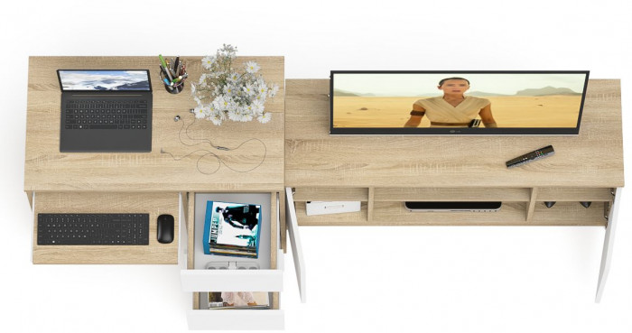 Мори Стол компьютерный МС-6 правый + Тумба МТВ1200.1, цвет дуб сонома/белый, ШхГхВ 210,4х50х76,6 см., выдвижные ящики справа, НЕ универсальная сборка