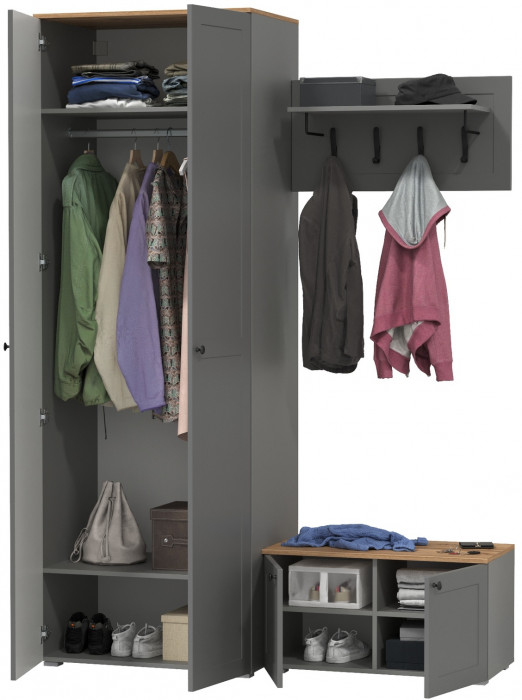 Остин Прихожая 19, цвет серый графит/дуб крафт золотой, ШхГхВ 160х54,3х229,6 см., универсальная сборка