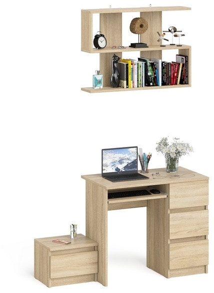 Мори компьютерный стол МС-6 правый + Тумба ТМП400.1 + Полка 900, дуб сонома