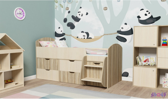 Кровать-чердак Малыш 7 (Белое дерево/Лайм)