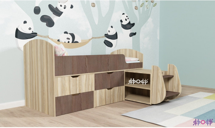 Кровать-чердак Малыш 7 (Белое дерево/Лайм)