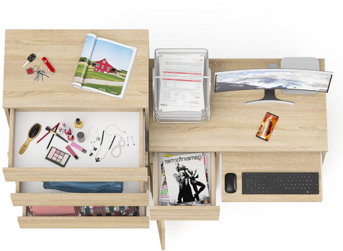 Мори Стол компьютерный МС-1 левый + Комод МК700.5, цвет дуб сонома, ШхГхВ 160,4х50х114 см., выдвижной ящик слева, НЕ универсальная сборка