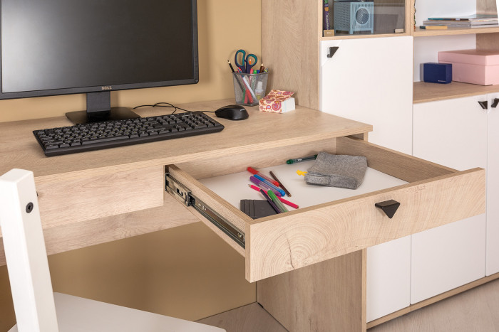 КР100 Бостон № 31, цвет дуб эндгрейн элегантный/фасады МДФ милк рикамо софт, 13.154+12.69+10.51+13.156, ШхГхВ 230,6х57,2х194,4 см., ун. сборка