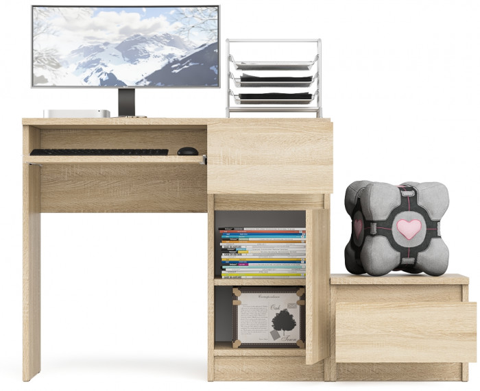 Мори компьютерный стол МС-1 правый + Тумба ТМП400.1, дуб сонома