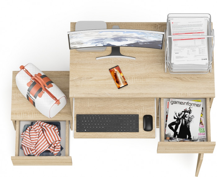 Мори компьютерный стол МС-1 правый + Тумба ТМП400.1, дуб сонома