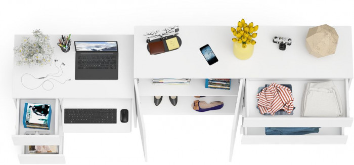 Мори Стол компьютерный МС-6 левый + Комод МК1600.1, цвет белый, ШхГхВ 250,4х50х94 см., выдвижные ящики слева, НЕ универсальная сборка