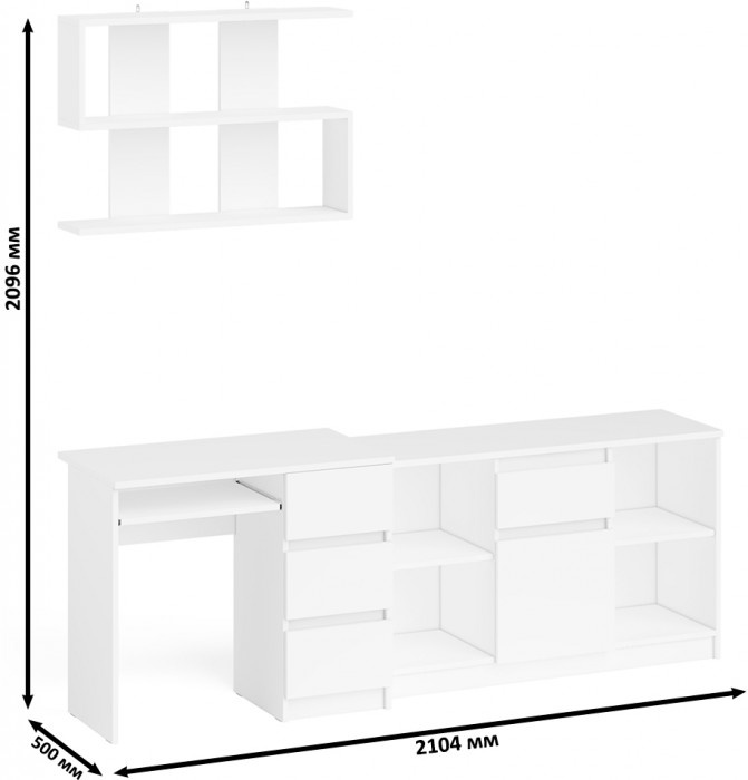 Мори Стол компьютерный МС-6 правый + Тумба МТВ1204.1 + Полка 900, цвет белый, ШхГхВ 210,4х50х209,6 см., НЕ универсальная сборка