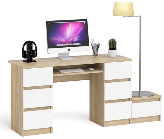 Мори компьютерный стол МС-2 + Тумба ТМП400.1, дуб сонома/белый
