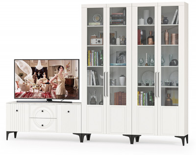 Валенсия Гостиная № 073, ЛДСП белый шагрень/МДФ белый шагрень