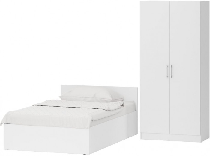 Кровать с ящиками 1200 + Шкаф 2-х створчатый Стандарт, белый