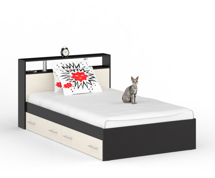 Камелия спальня № 13 Кровать с ящиками 1200 + Две тумбы + Стол косметич. + Зеркало, цвет венге/дуб лоредо, сп.м. 1200х2000 мм., б/м, основание есть