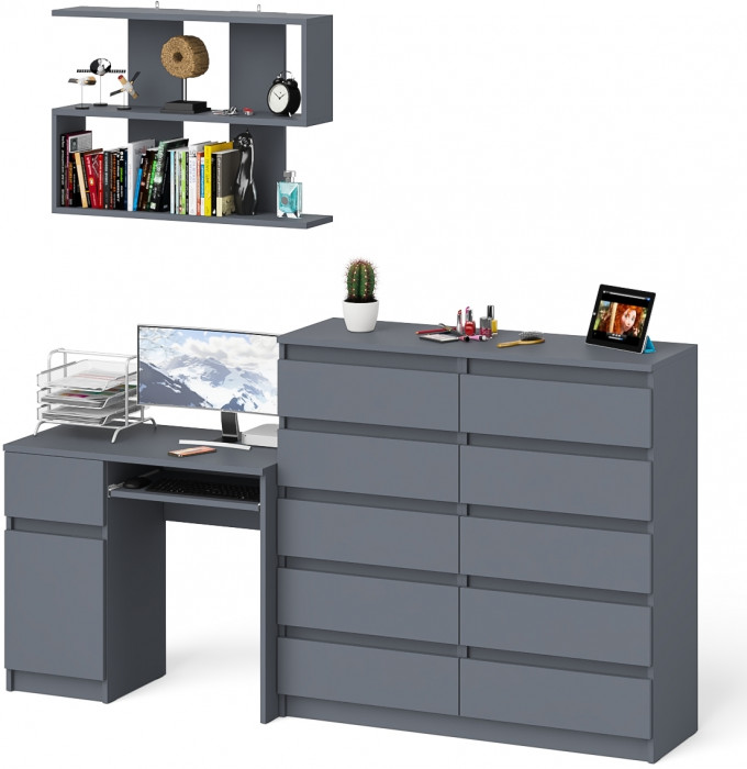Мори Стол компьютерный МС-1 левый + Комод МК1200.10 + Полка 900, цвет графит, ШхГхВ 210,4х50х209,6 см., НЕ универсальная сборка