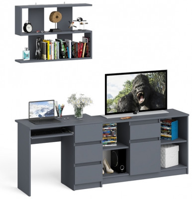 Мори Стол компьютерный МС-6 правый + Тумба МТВ1204.1 + Полка 900, цвет графит, ШхГхВ 210,4х50х209,6 см., НЕ универсальная сборка