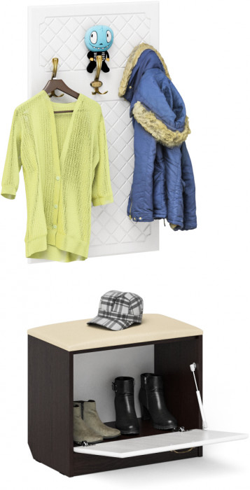 Прихожая П-6 Тумба + Вешалка, венге/фасады МДФ белое дерево фрезеровка ромб