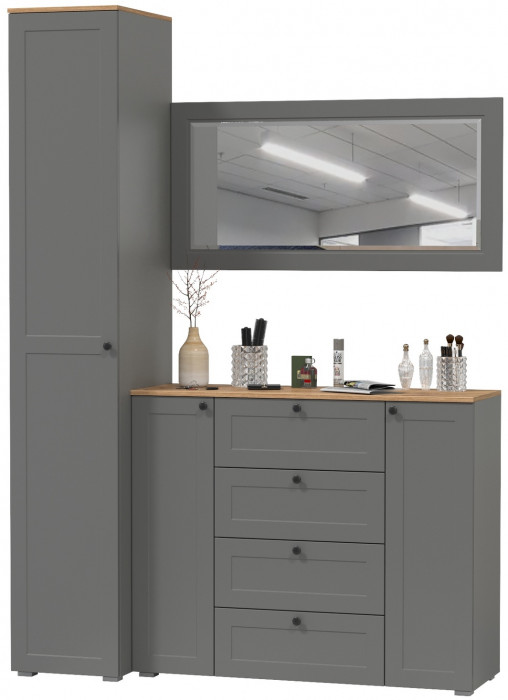 Остин Прихожая 20, цвет серый графит/дуб крафт золотой, ШхГхВ 160х54,3х229,6 см., универсальная сборка