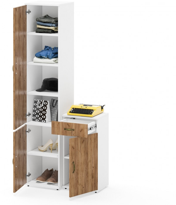 Лидер-8 Пенал МД 22Б + Тумба МД 3.15, белый шагрень/крафт золото