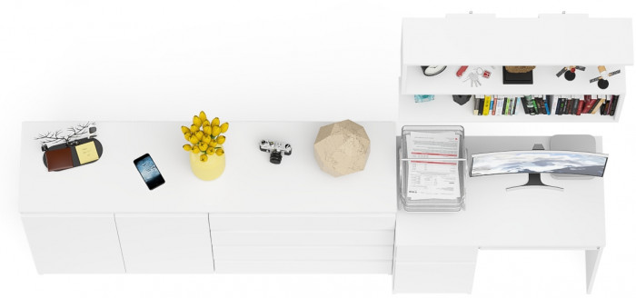 Мори компьютерный стол МС-1 левый + Комод МК1600.1 + Полка 900, белый