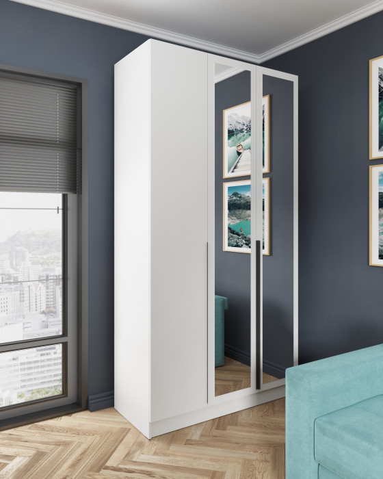 Шкаф Мадрид (1,2) с 3 ящ. внутри с зеркалом, Белый