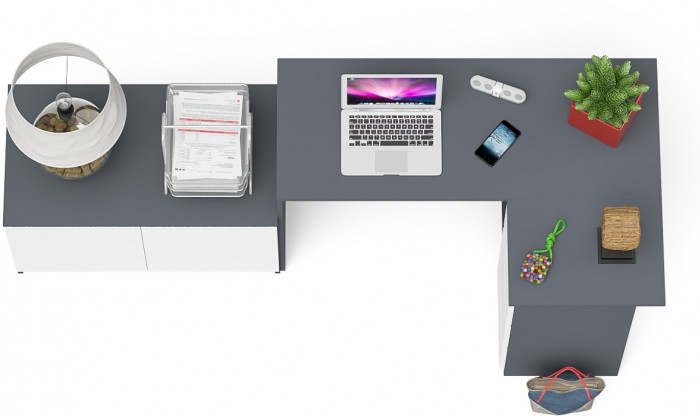 Мори Стол компьютерный МС-16 правый + Тумба МА900.1, цвет графит/белый, ШхГхВ 214,8х84,9х76,6 см., выдвижные ящики справа, НЕ универсальная сборка