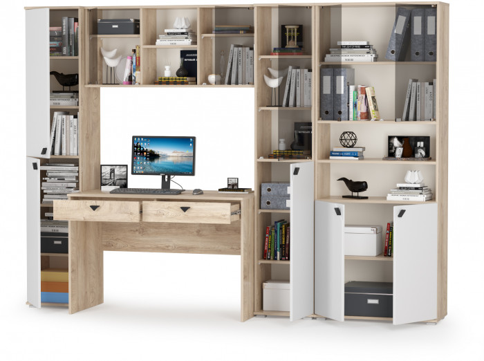 КР100 Бостон № 33, цвет дуб эндгрейн элегантный/фасады МДФ милк рикамо софт, 13.154+12.69+10.51+13.155+13.156, ШхГхВ 269,2х57,2х194,4 см., ун. сборка