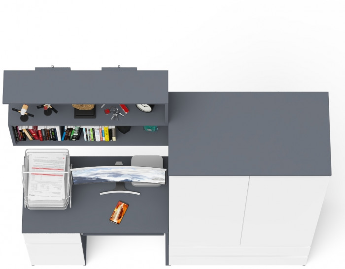 Мори Стол компьютерный МС-1 левый + Шкаф МШ900.1 + Полка 900, цвет графит/белый, ШхГхВ 180,4х50,4х209,6 см., НЕ универсальная сборка